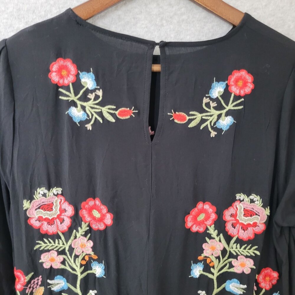 Zara Womens Midnight Garden Black Floral Embroidered Swing Dress Size M/L Boho - Picture 5 of 14